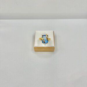 Ocean Blue Cz Gold Ring - Size 5.5